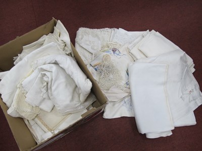 Lot 1381 - Vintage Linens, table cloths, doylies, etc:-...