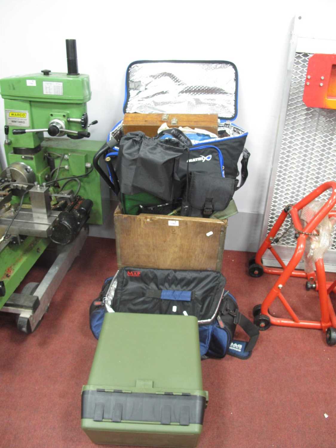 Lot 1163 Fishing keep nets, feather lures, bait,