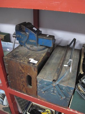 Lot 1081 - Record No 2 Vice, tools in a metal carry box.