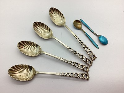 Lot 161 - Four Hallmarked Silver Teaspoons, of scalloped...