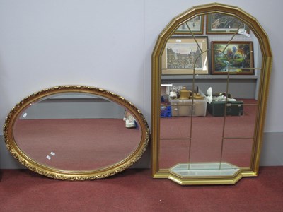 Lot 1513 - A Gilt Window Mirror, with an arched top;...