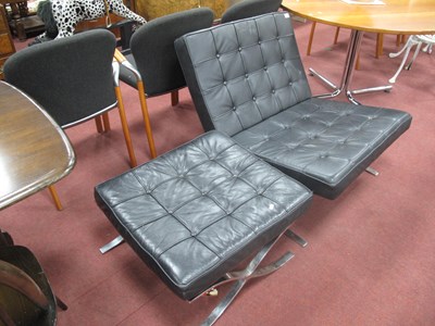 Lot 1632 - Black Leather Barcelona Style Lounge Chair,...