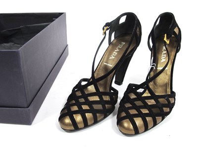 Lot 1408 - Prada; A Pair of Black Suede and Bronze...