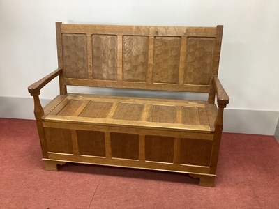 Lot 1521 - Alan 'Acornman' Grainger Oak Box Settle, with...