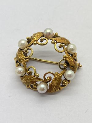 Lot 273 - An Ornately Decorated Pearl Bead Brooch, of...