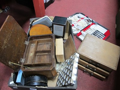 Lot 1042 - Cutlery, three drawer pine chest, oak sewing...