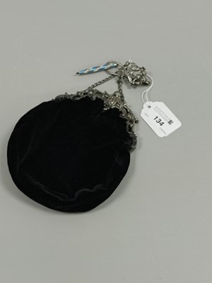 Lot 134 - An Antique Black Velvet Chatelaine Coin Purse,...