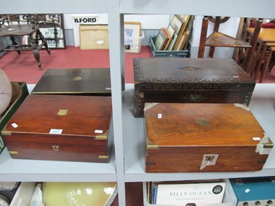 Lot 1471 - Four XIX Century writing boxes, three brass...