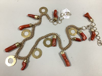 Lot 230 - An Unusual Retro Style Gilt Metal and Coral...