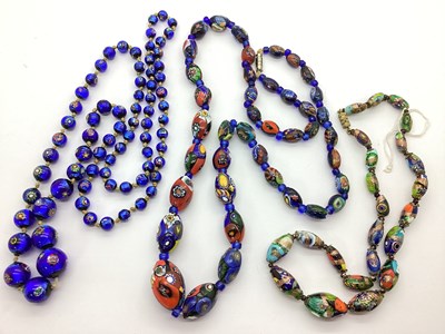 Lot 37 - Three Millefiori Style Glass Bead Necklaces,...
