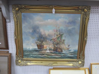 Lot 1476 - Gordon, Men O' War in Close Comabat, oil on...