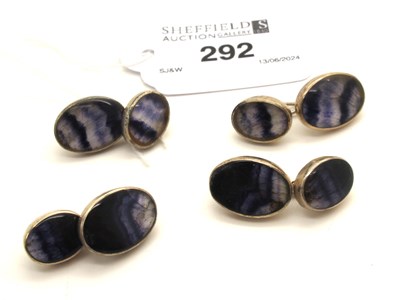 Lot 292 - A Pair of Blue John Cufflinks, the oval panels...