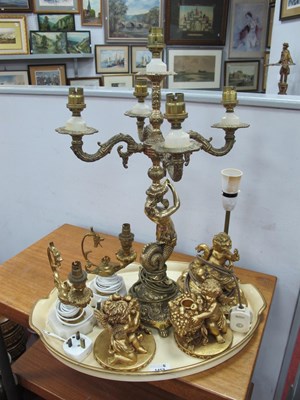 Lot 1453 - Gilt Metal Four Branch Candelabra, with...