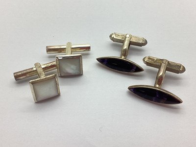 Lot 213 - A Pair of Blue John Cufflinks, marquise shaped...