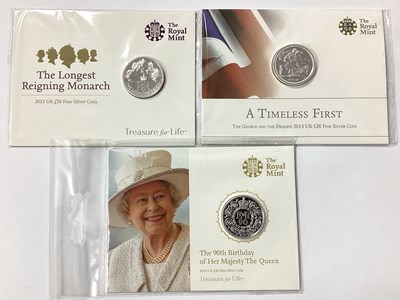 Lot 508 - Three Royal Mint Fine Silver Bunc £20 Coins,...