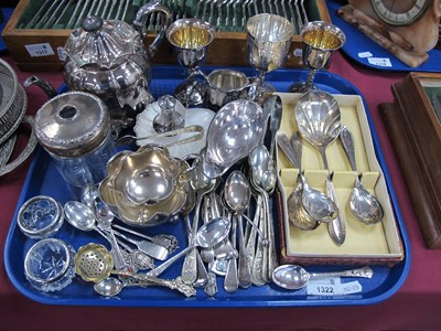 Lot 1322 - Tidy jar with a silver lid, silver spoons, XIX...