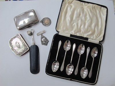 Lot 1296 - Silver items - a cased set of six silver...