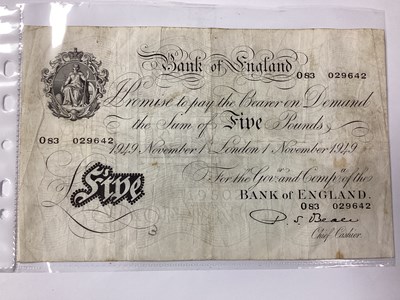 Lot 456 - Bank Of England White £5 Banknote, London 1st...