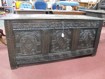 Lot 1574 - A XVII Century Joined Oak Coffer, with hinged...