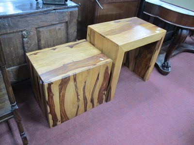 Lot 1490 - Two decroative solid wood side tables, one...