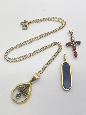 Lot 291 - A Three Stone Pendant, on a chain; together...