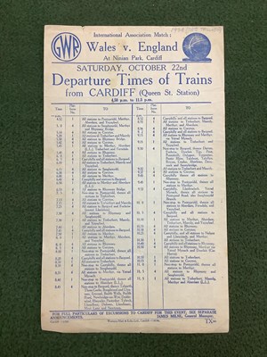 Lot 818 - 1938, Wales v. England, GWR hand bill for...