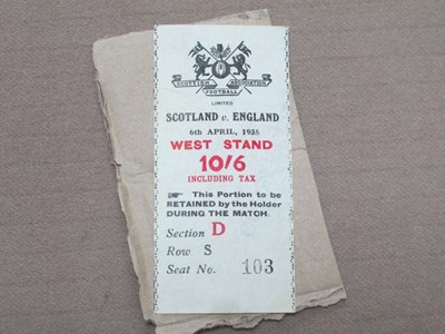 Lot 589 - 1935 Scotland v England Ticket, for the game...