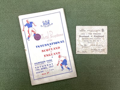 Lot 808 - 1937 Scotland v. England Ticket and Programme,...