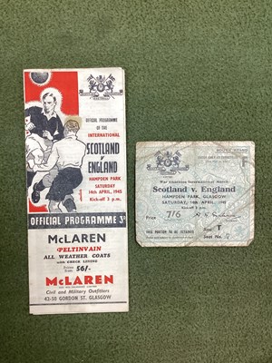 Lot 811 - 1945 Scotland v. England Ticket, (grubby) and...