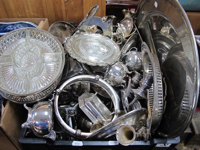 Lot 1072 - Oval plated meat plate, sandlesticks and other...