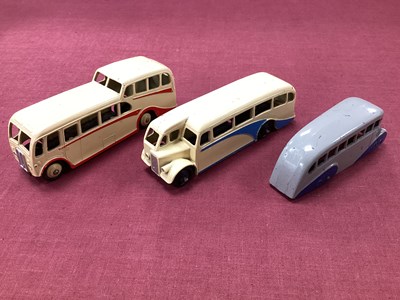 Lot 690 - Three Orignal Dinky Buses, observation coach,...