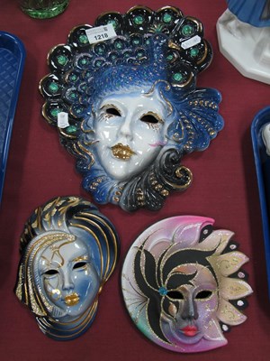 Lot 1218 - Three Continental Ceramic Wall Masks, the...