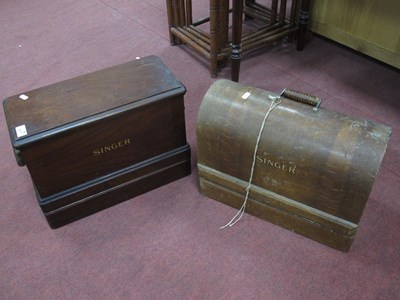 Lot 1617 - Singer Sewing Machine, in oak domed topped...