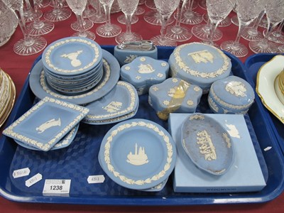 Lot 1238 - Wedgwood Powder Blue Jasper Ware Trinkets,...