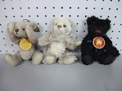 Lot 306 - Three Charlie Bears Plush Bear Keyrings / Bag...