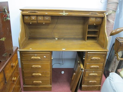 Lot 1571 - Country Desk, with tambour roll top, fitted...