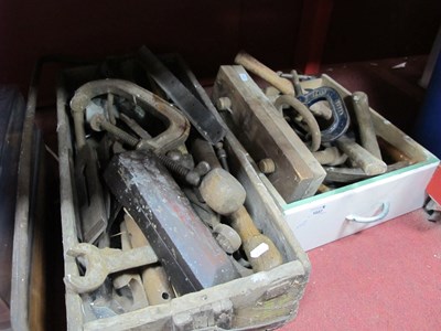 Lot 1037 - Tools - G Clamps, Record small plane, spanners,...