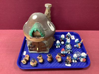 Lot 629 - Original Schleich Smurfs Mushroom House with...