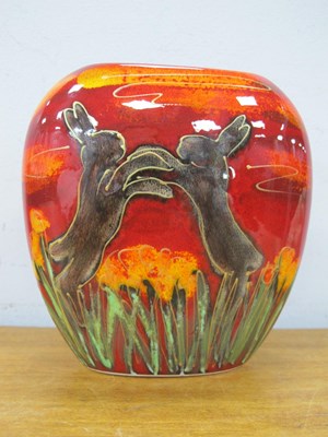 Lot 1264 - Anita Harris 'Boxing Hares' Purse Vase, gold...