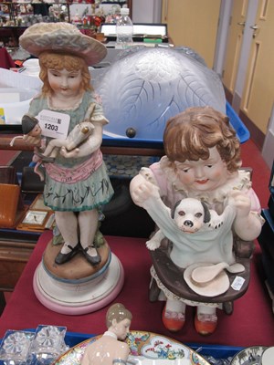 Lot 1203 - Two Large Victorian Bisque Figure Groups - One...