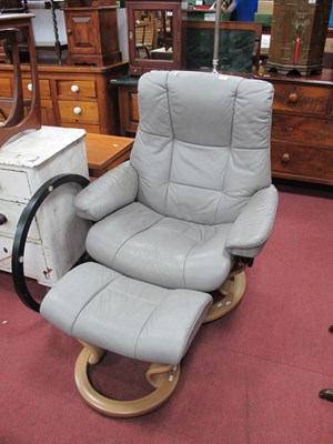 Lot 1593 - Ekornes Grey Leather Reclining Chair, circular...