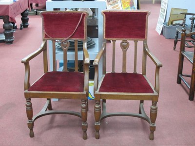 Lot 1542 - Pair of Early XX Century Oak Carver Chairs,...