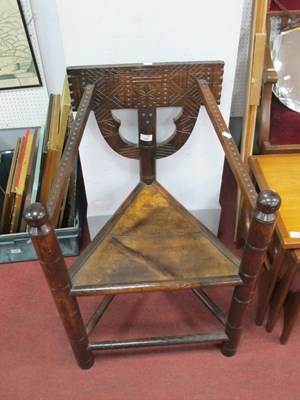 Lot 1540 - Hardwood Corner Chair, with carved geometric...