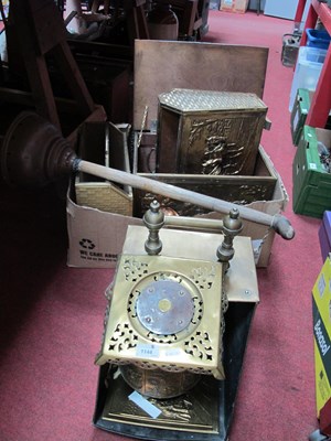 Lot 1144 - Brass Coal Bucket, trivet, jardiniere coal box,...