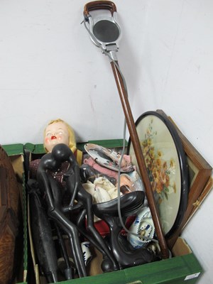 Lot 1052 - Dolls, ebony figures, shooting stick fan,...