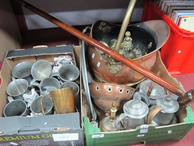 Lot 1090 - Copper Log Bucket, posser stick, brass and...