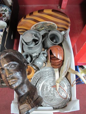 Lot 1034 - Bradex Pewter Plates, horn ladles, pewter...