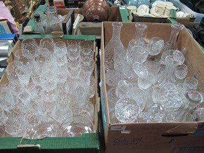 Lot 1120 - Two Boxes of Cut Glass Decanters, stemware,...