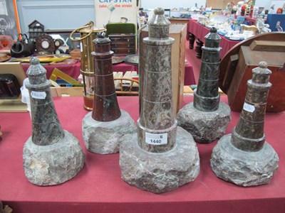 Lot 1440 - Five Serpentine Mineral Lighthouses, the...