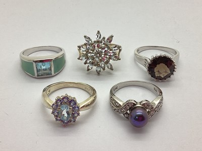 Lot 82 - Five Modern "925" Stone Set Rings, to include...